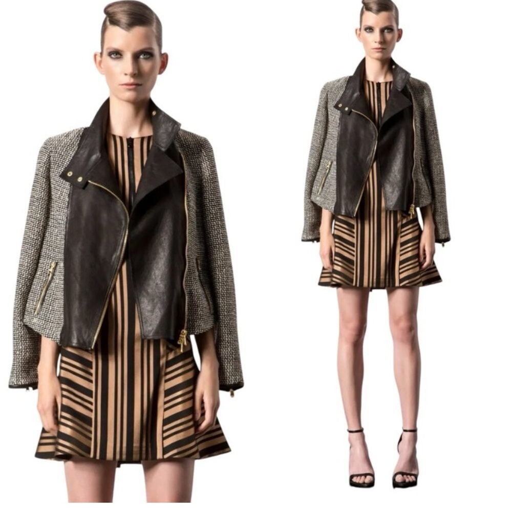 Veronica Beard Black and Gray Leather Jacket